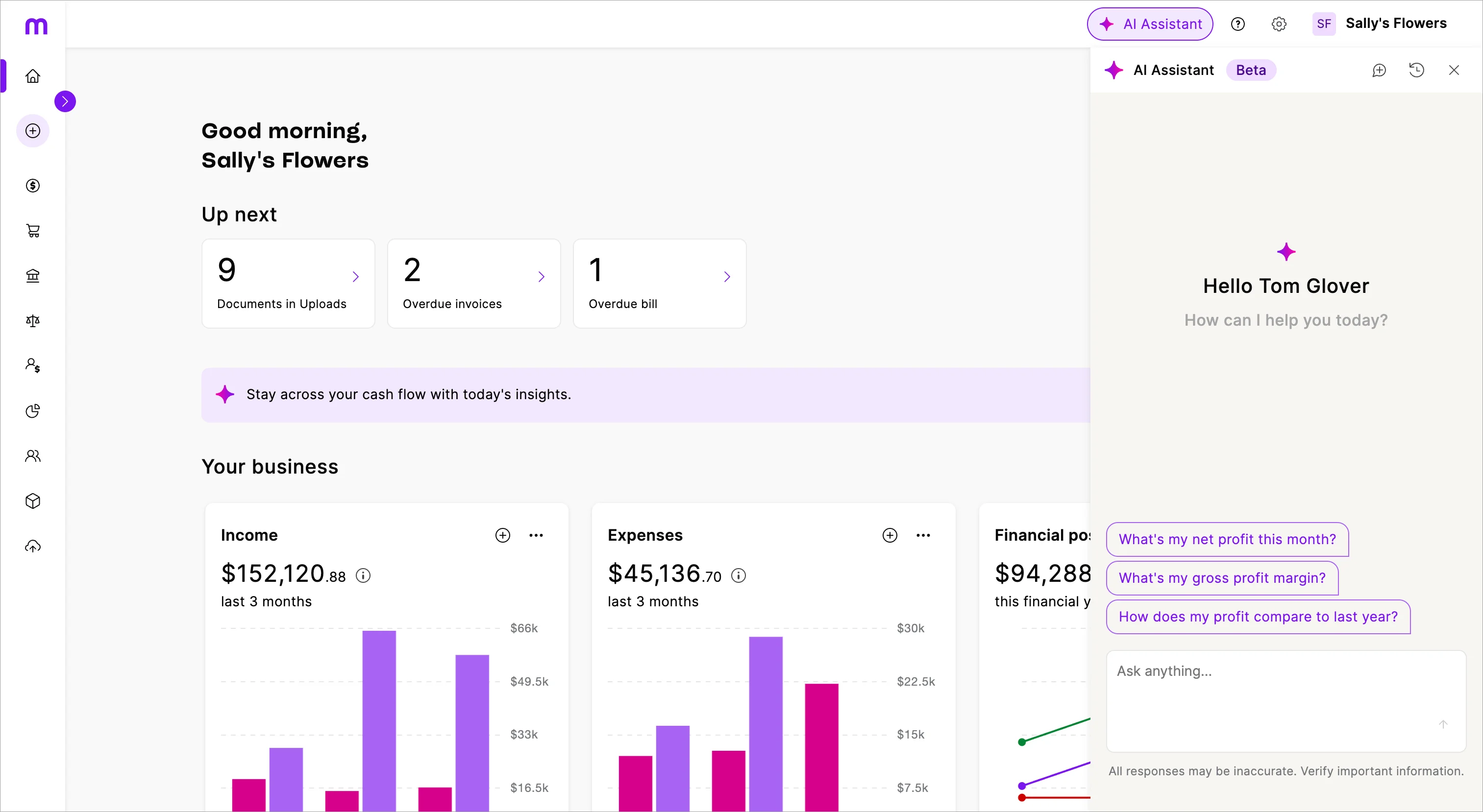 Example AI Assistant open in MYOB Business