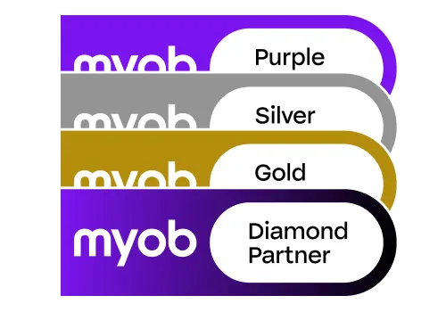 MYOB Partner Program membership categories which include Purple Partner, Silver Partner, Gold Partner and Diamond Partner. 