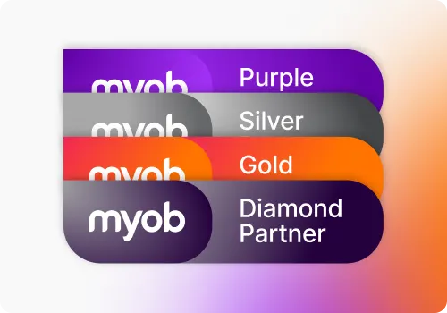 MYOB Partner Program membership categories which include Purple Partner, Silver Partner, Gold Partner and Diamond Partner. 