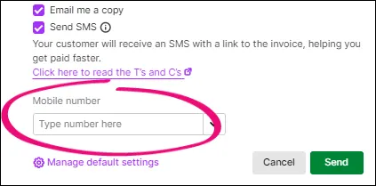 Mobile number field when you email an invoice