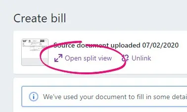 Open split view in a bill