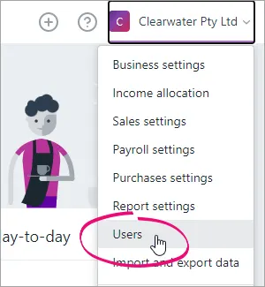 Business name clicked and Users highlighted