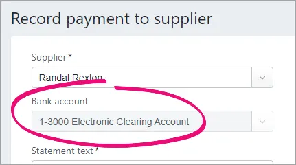Example NZ supplier payment with electreonic clearning account selected and highlighted