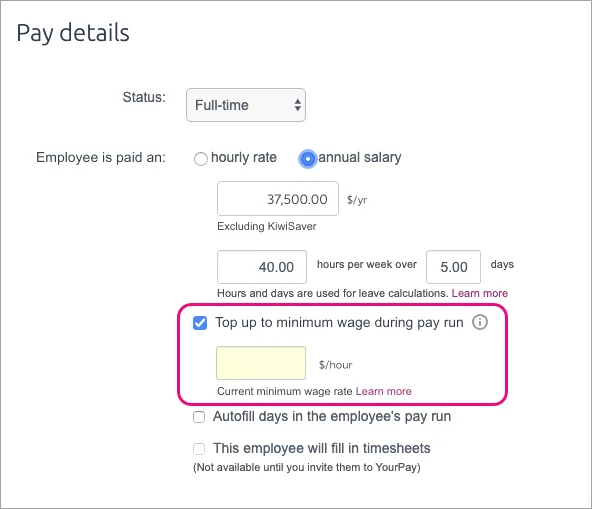 Minimum wage top up option