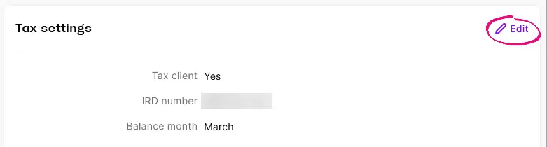 Edit button next to the Tax settings section heading