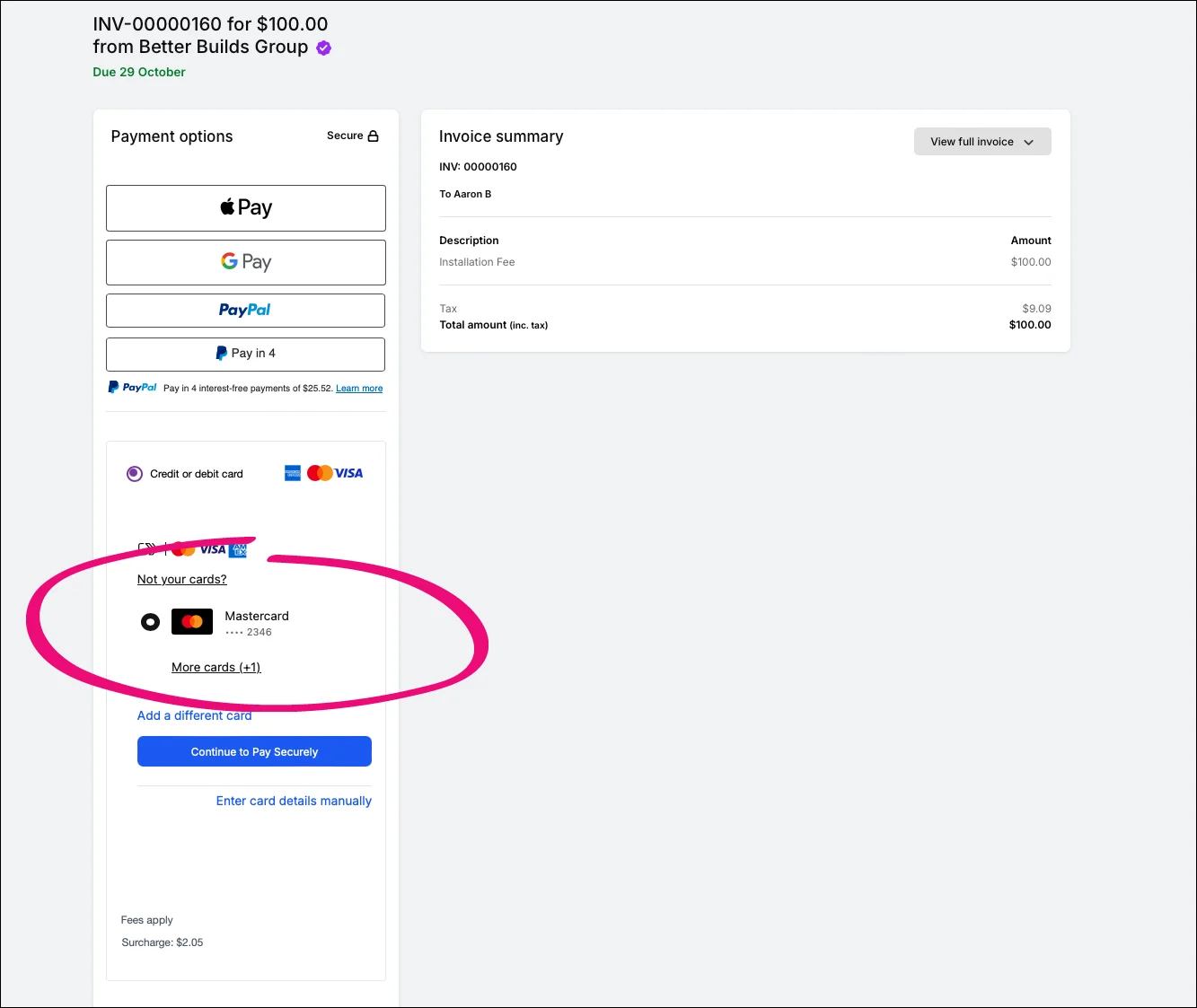 Saved card details