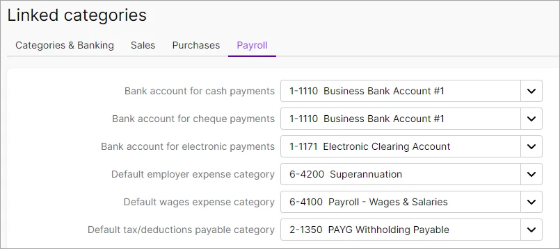 Example payroll linked categories
