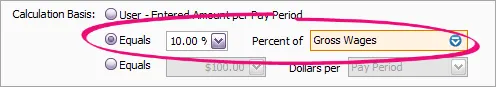 Example setup with equals 10 percent highlighted