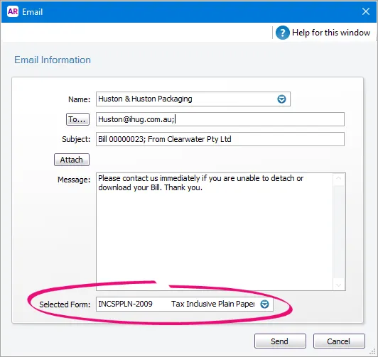 Set the default forms to use when emailing or printing
