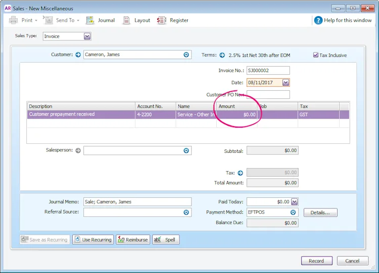 Prepayment Amount Customer prepayments