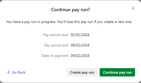Saving and resuming a pay run