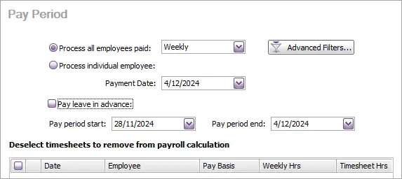 Example pay period step of the pay run