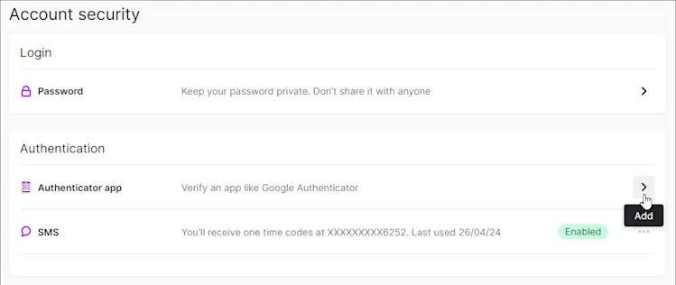 Setting up additional two-factor authentication (2FA) methods