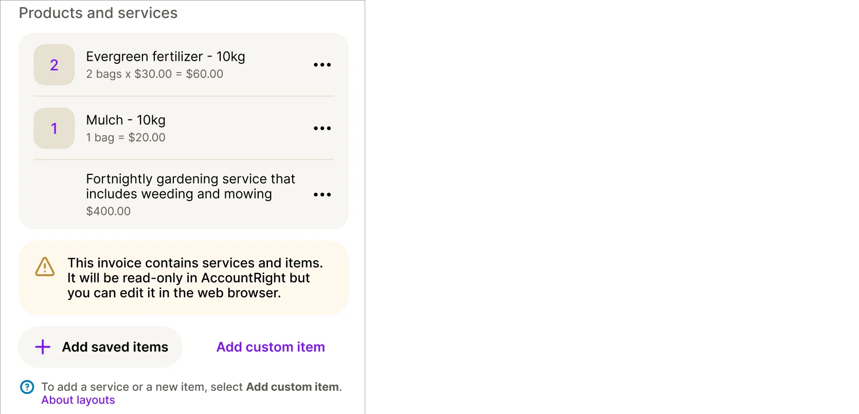 Example MYOB Assist screen with message shown
