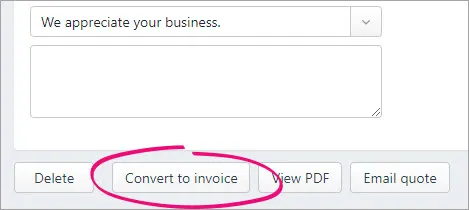 Convert to invoice button highlighted