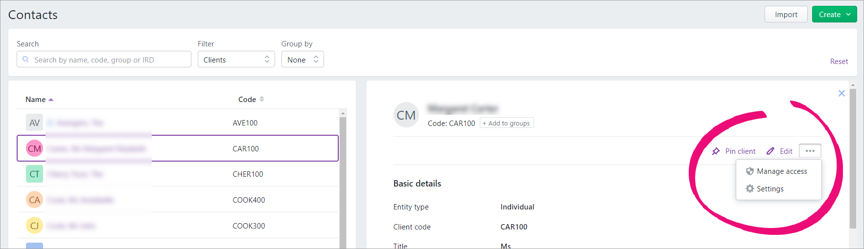 Restricting user access to clients