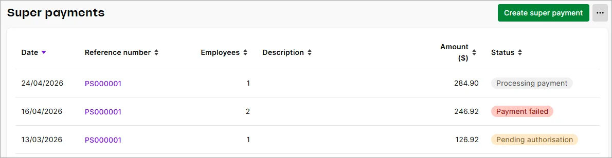 Example of super payments