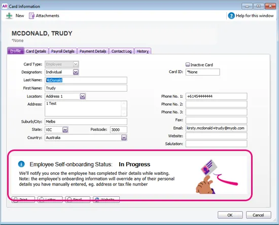 Employee card with self-onboarding status highlighted