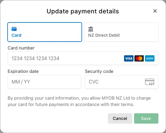 Change payment method options