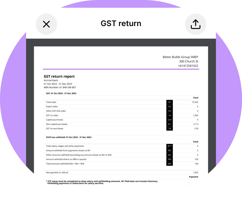 Solo by MYOB GST Return Report