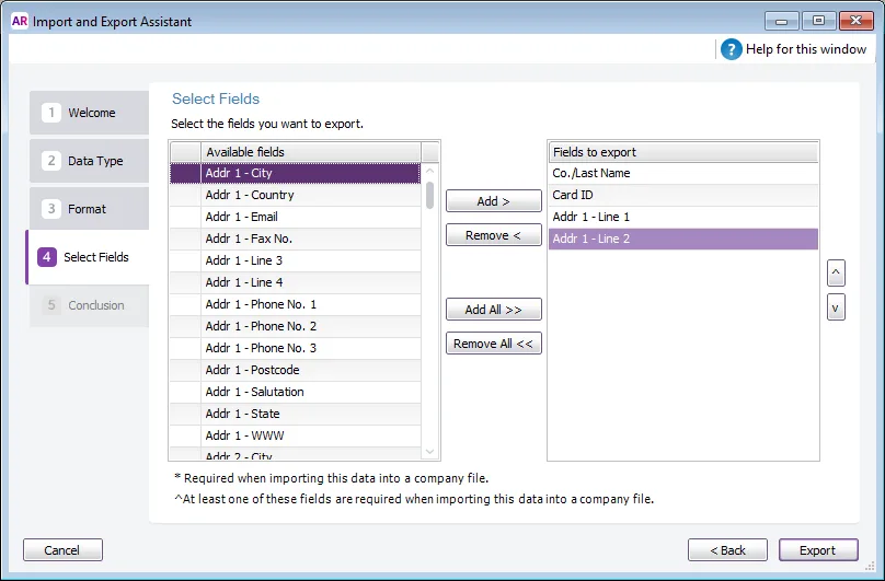 Exporting data