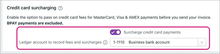 Surcharging options highlighted