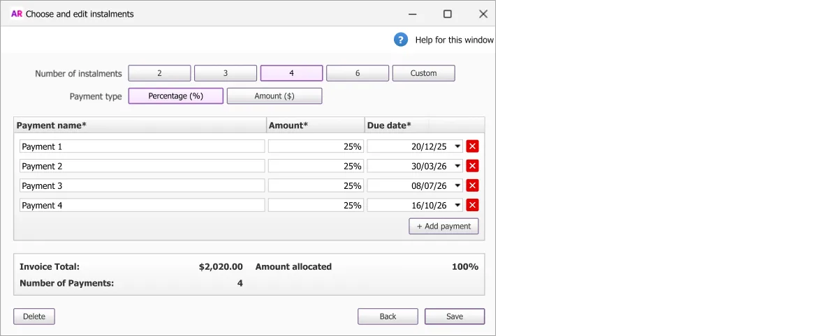 Example payment schedule