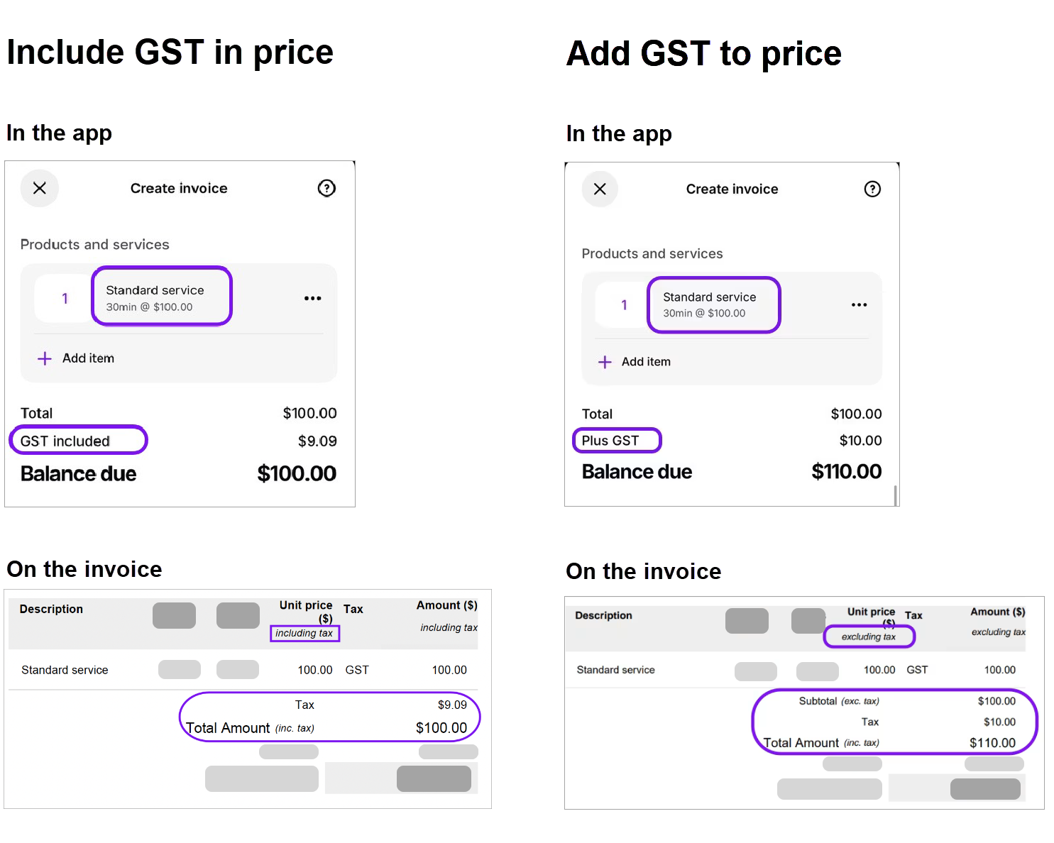 Invoice and quote settings