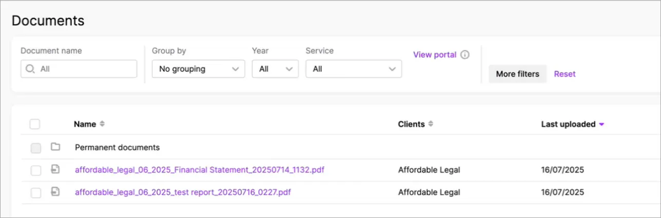 Documents page in Practice Compliance with uploaded documents