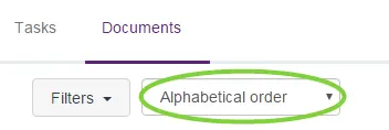 Alphabetical order option displayed in the Documents tab
