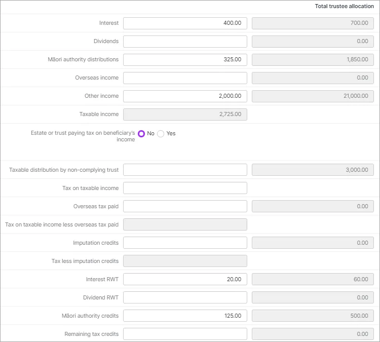 Beneficiary distributions fields