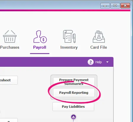 Payroll command centre with payroll reporting highlighted