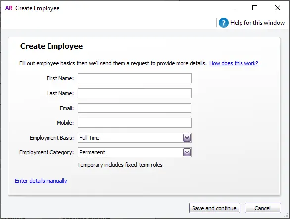 Example employee self-onboarding window