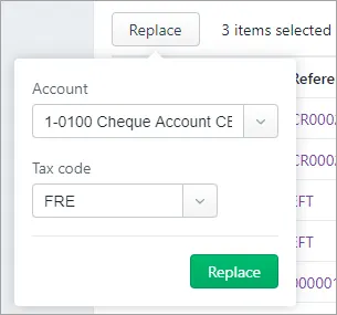 Choose a new account or tax code