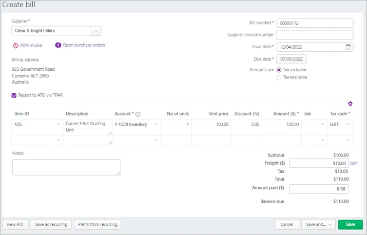 Quest Invoice Enter a bill, quote or order