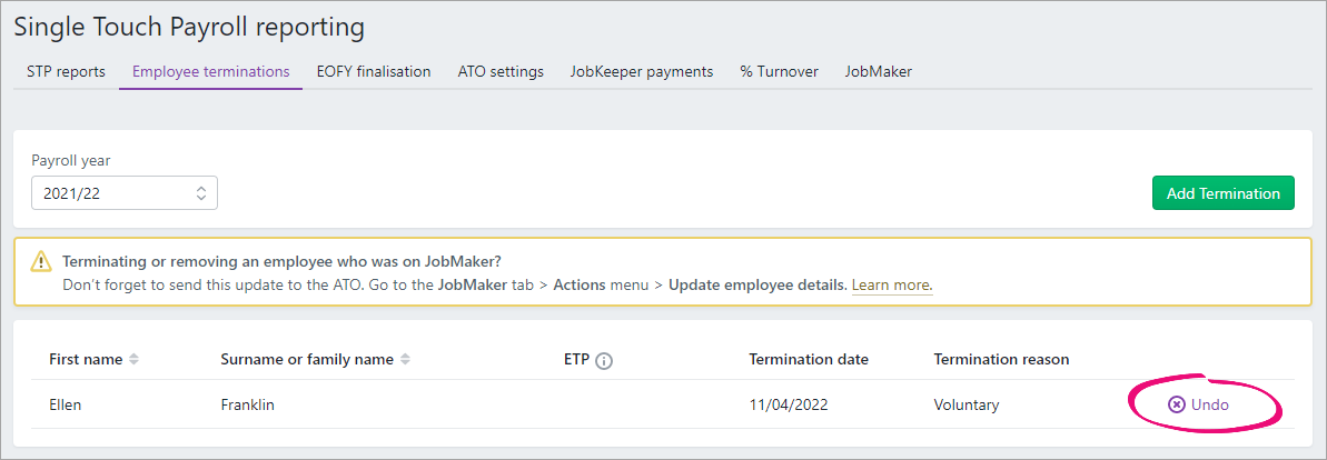 Removing an employee termination