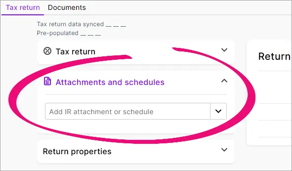 Attachments and schedule expanded under the Tax return tab