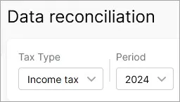 Tax type and Period fields inside a Data reconciliation entry