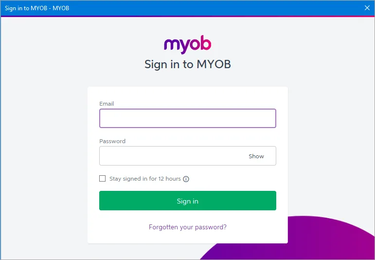 sign in to MYOB