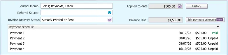 Example AccountRight payment schedule