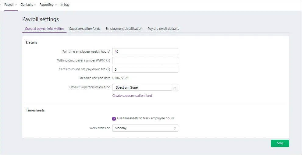 payroll settings