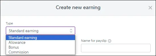 Earnings types in MYOB Essentials