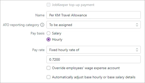 Example per KM travel allowance setup
