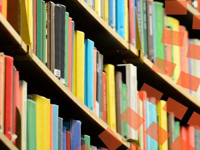 Colorfull books on library shelf