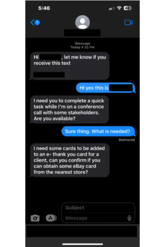Phishing Scam Text