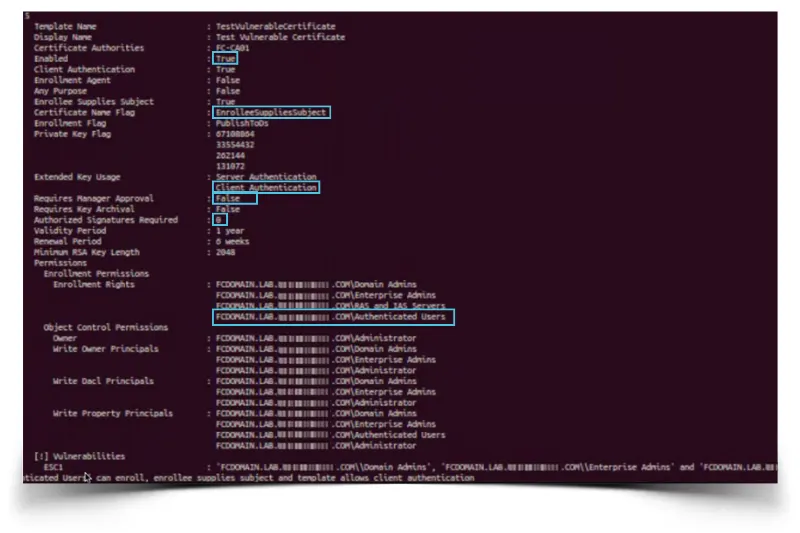 Threat Actor Obtains ESC1 Escalation Path