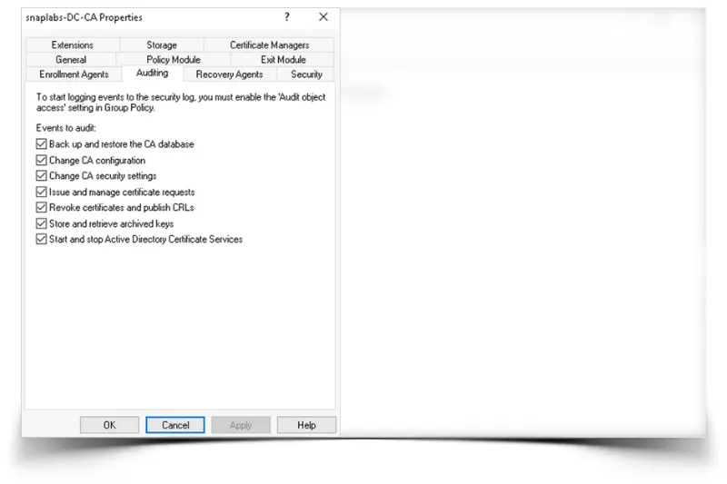 Enable auditing in the CA 2