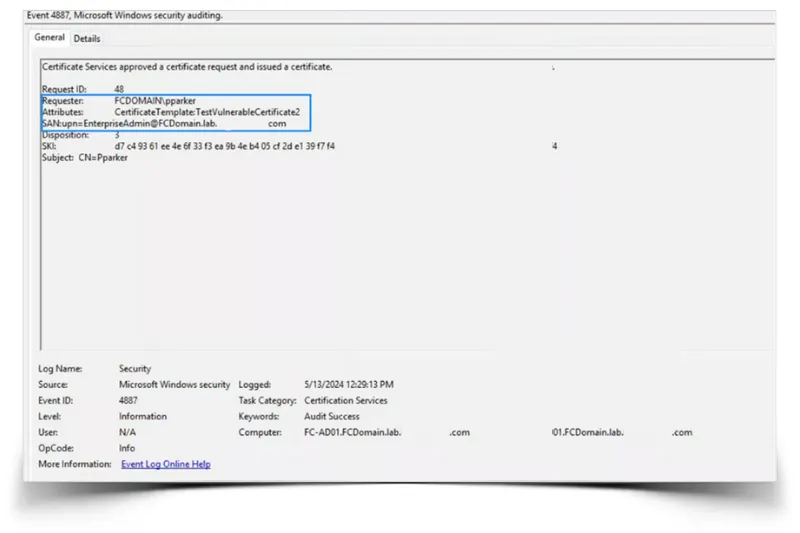 High fidelity detection of ESC1 Abuse