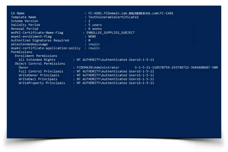 Using Certify to identify templates that are vulnerable to ESC1