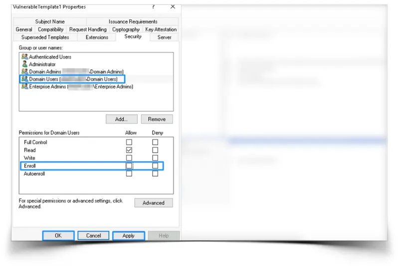 Remove Overly Permissive Rights from the Vulnerable Certificate Template